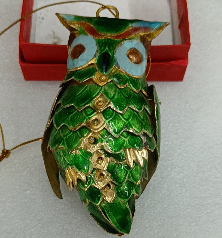 Handcrafts Cloisonne Enamel Fancy Owl Charms Keychain Animal Christmas Tree Home Decoration Hanging Ornaments Bag Pendants