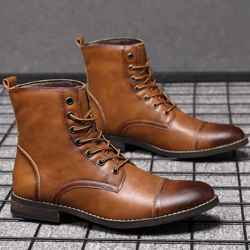 Fashion Brown Ankle Men's Leather Shoes Dress Boots Formal Shoes Men Autumn Winter Cowboy Boots For Men zapatos hombre vestir