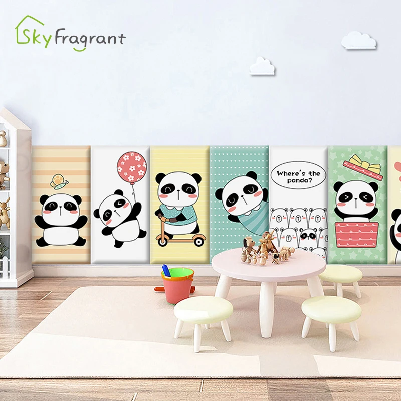 3D Foam Panda Soft Pack Wall Stickers For Kids Rooms Self Adhesive Wall Decoration Home Wall Skirting Sticker Anti Collision