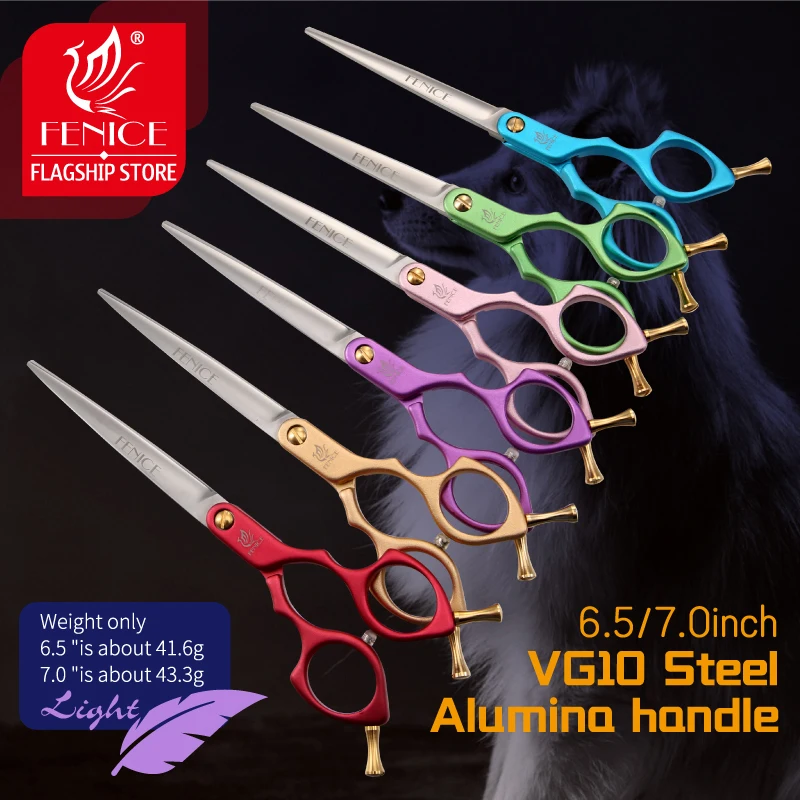 Fenice Colorful 6.5/7.0 inch Pet Cutting Scissors for Dog/Cats Grooming Straight Cutter VG10 Stainless Steel