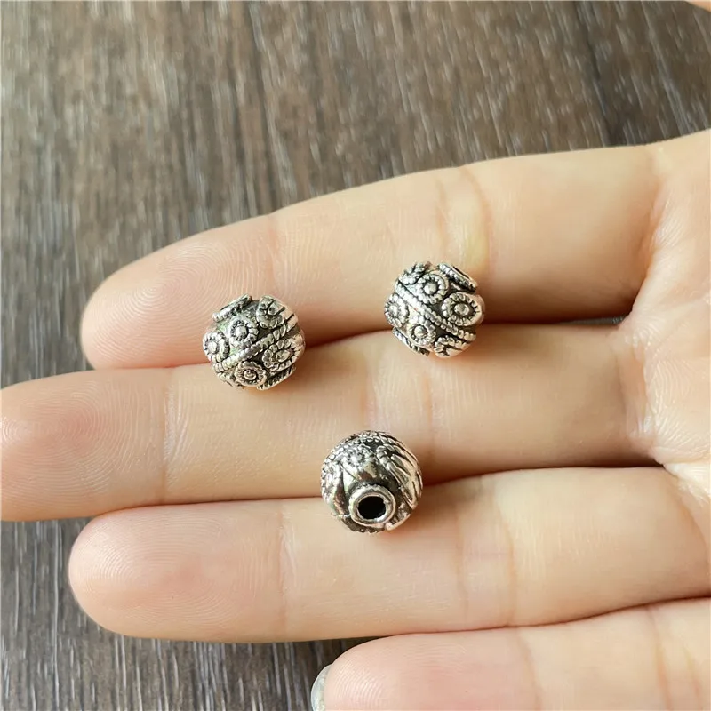 JunKang 10mm Large Hole Carved Pattern Metal Beads Jewelry Making  DIY Handmade Bracelet Necklace Accessories Connection