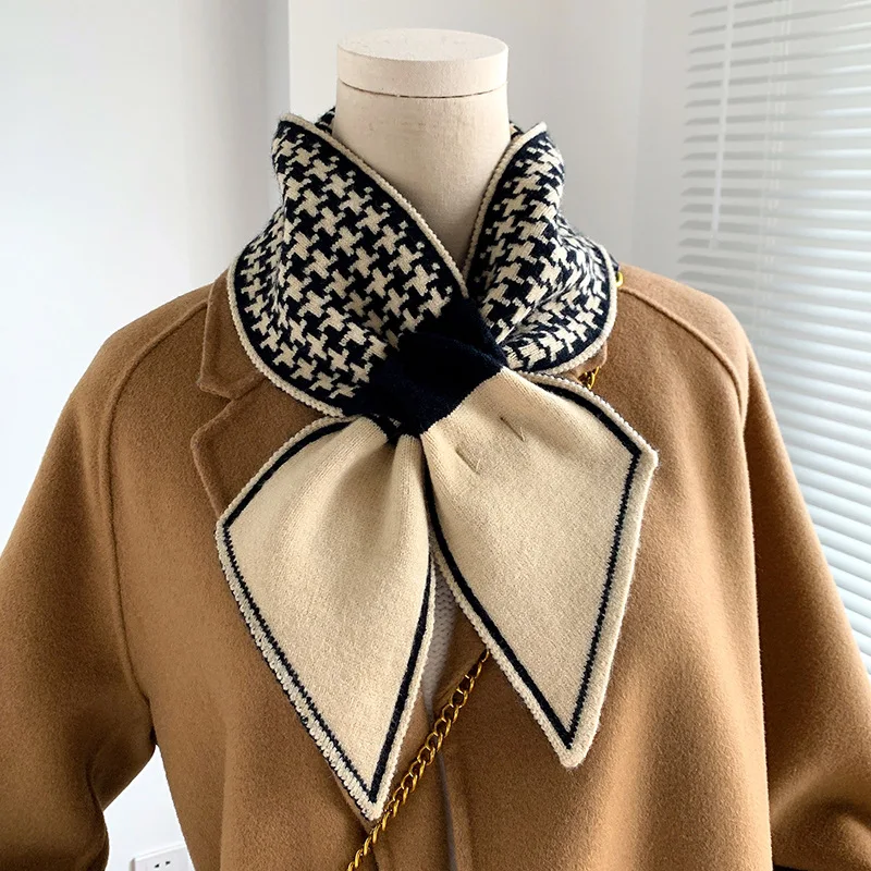 Houndstooth Plaid Luxury Brand Knitted Scarf 2021 New Scarf Women Winter Scarf Long Skinny Small Scarf Female Neckerchief Scarf