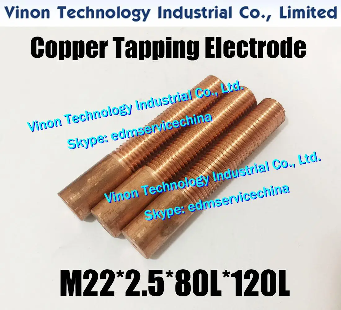 (5PCS Pack) M22*2.5*80L*120Lmm edm Copper Threading Electrode, Thread Length 80mm, Overall Length 120mm With Hole