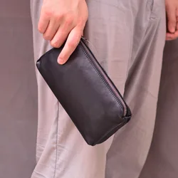 AETOO-Bolso de mano de cuero para hombre, bolsa de muñeca larga, supersuave, con capa superior, a la moda y sencilla, para teléfono móvil