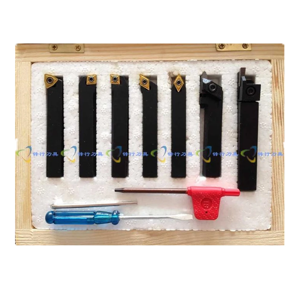 6mm 8mm 10mm 7pcs/set indexable lathe cutting tools set with inserts for CNC machine, Tincoated, lathe turning tools set