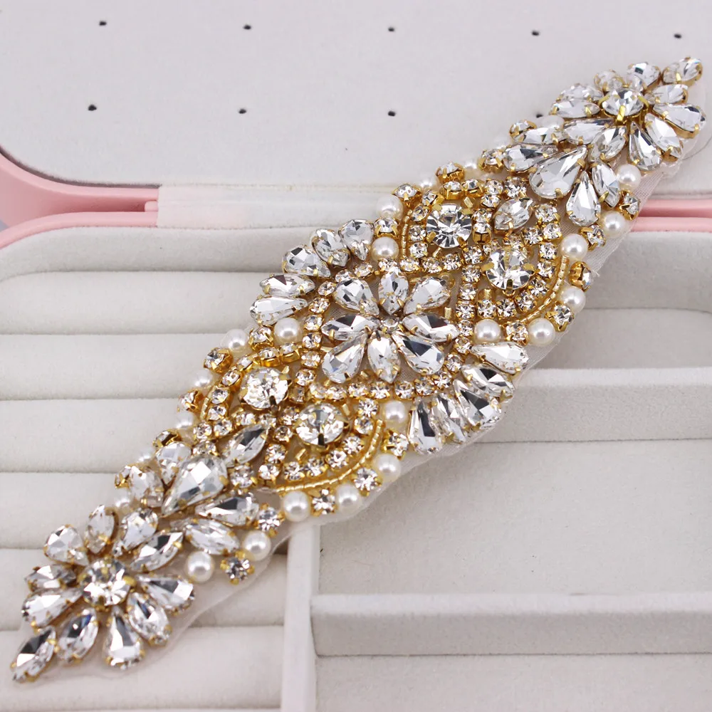 1 Pcs Gold Rhinestone Applicaties Voor Wedding Riem Schoenen Jasje Sieraden Diy Naaien Op Strass Applicaties Bridal Accessoires