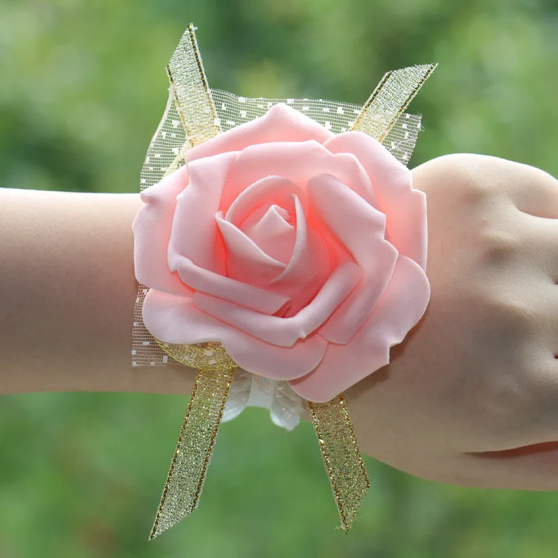 

Team Bride Artificial Rose Wrist Flower Bridesmaids Hand Flowers Wedding Gifts for Guests Bridal Party Favors Supplies