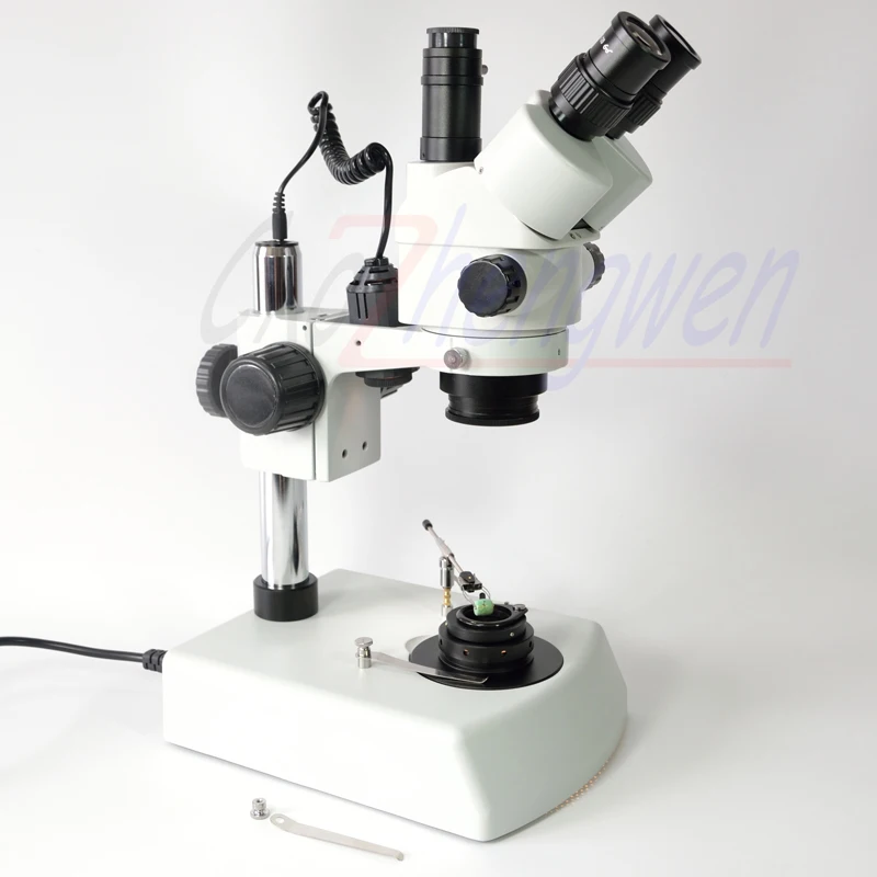 FYSCOPE 7X-45X Jewelry Gem Stereo Microscope + Dual Halogen Microscopio 3D Clamp