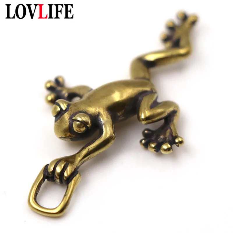 Vintage Pure Brass Climbing Frog Car Key Ring Hanging Jewelry Fashion Copper Keychain Jewelry Accessories Keyrings Pendants Gift