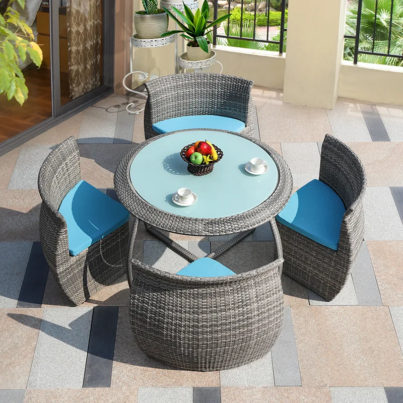 

Outdoor table and chairs, rattan furniture, table and chairs, outdoor balcony, leisure coffee table, five-piece set, rattan chai