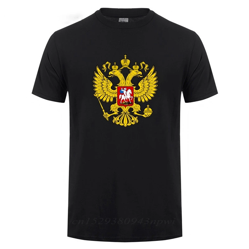 Russia Is Our Power Coat Of Arms Of Russian National Emblem Couple Gold Eagle T Shirt For Male Men Short Sleeve Cotton T-Shirt