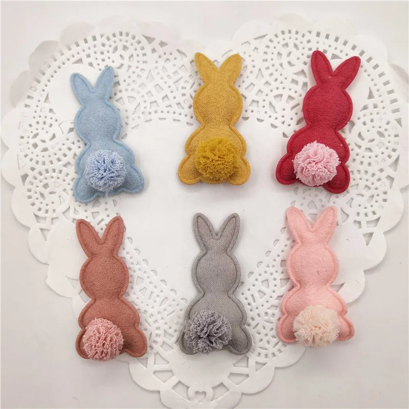 

20pcs/lot Rabbit Shape with ball decoration Padded appliques for headwear decoration handmade hair clip accessories 2.8*5cm