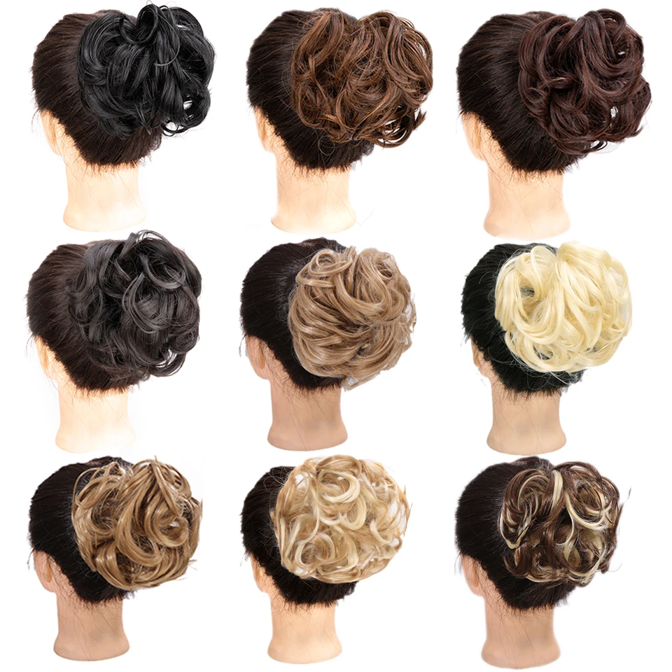 LUPU-Bandas de moño sintético para mujer, horquillas de moño corto y rizado, garra en postizos para cabello falso, Scrunchy negro y marrón