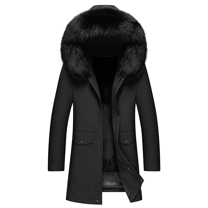 2021 Winter Warm Jackets Coat Black Big Fox Fur Collar Rabbit Fur Liner Thick Warm Outdoor Jackets for Men chaqueta moto hombre