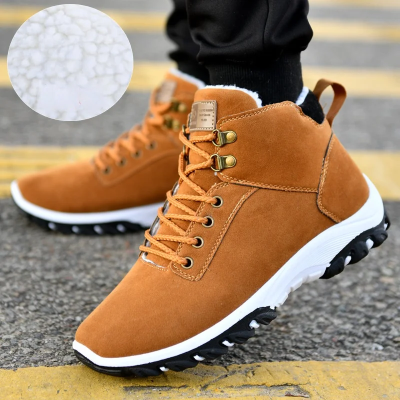 Winter Boots Men Snow Boots Winter Warm Sneakers with Fluf Outdoor Hiking Shoes Anti-skid Working Shoes for Men Platform Boots