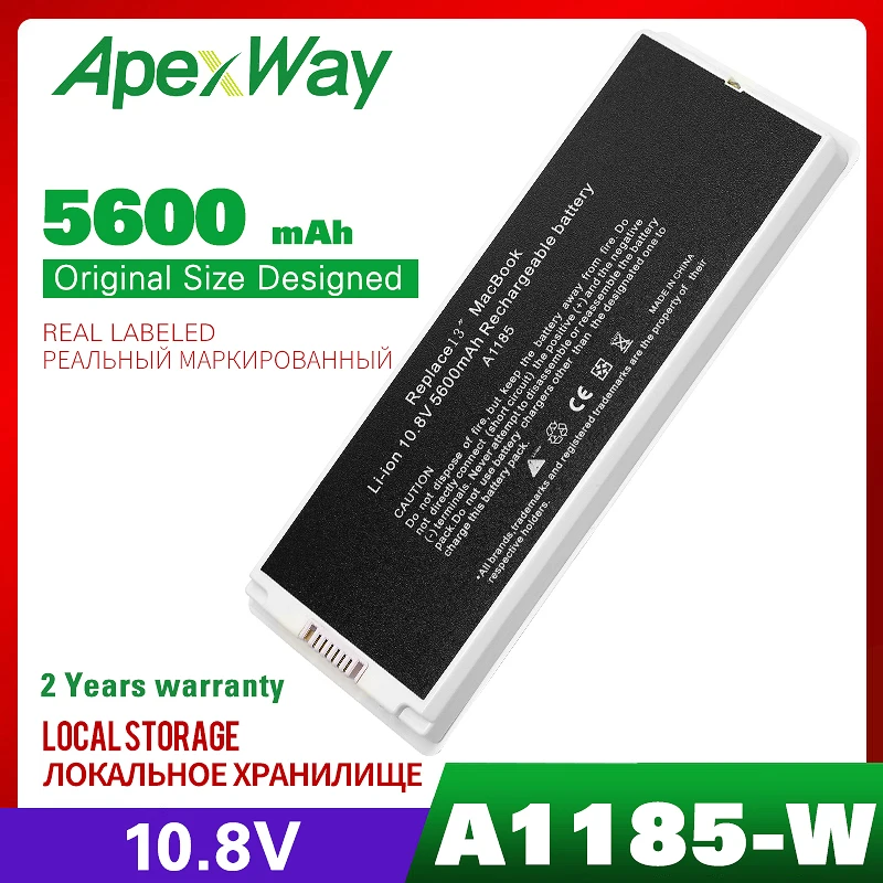 Apexway White 11.1v 5600mAh Silver laptop Battery for Apple MacBook 13