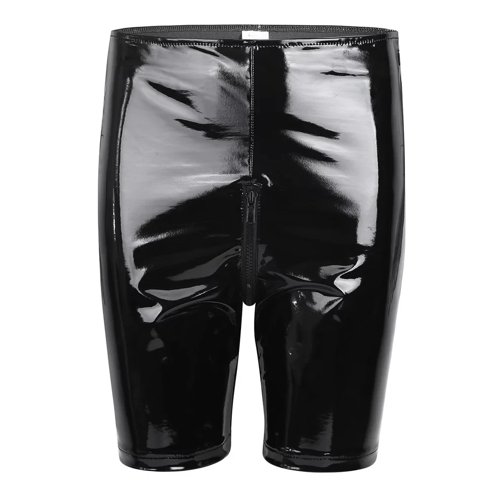 Women Sexy Opening Crotch High Waist Leather Rave Shorts Erotic Shiny PVC Casual Shorts Glossy Latex Panties Crotchless Sexi