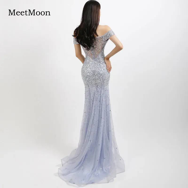 MeetMoon bling-bling cekinowa suknia wieczorowa Off Shoulder syrenka długa formalna suknia wieczorowa suknie na konkurs piękności szata De Soire ME012