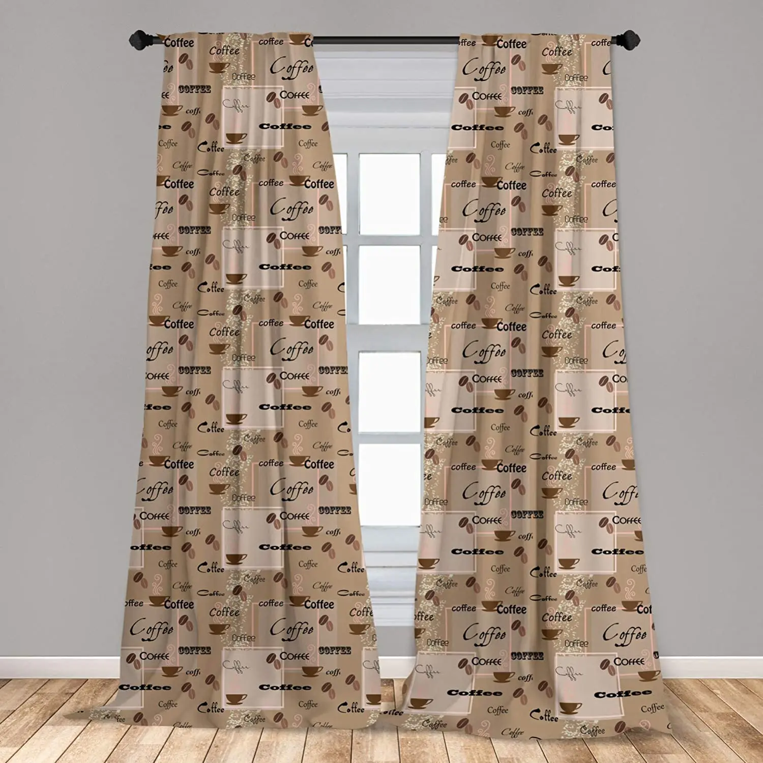 

Coffee Curtain for Kids Rooms Coffee Words Different Typographies Beans Cups on Abstract Vintage Backdrop Window Drapes