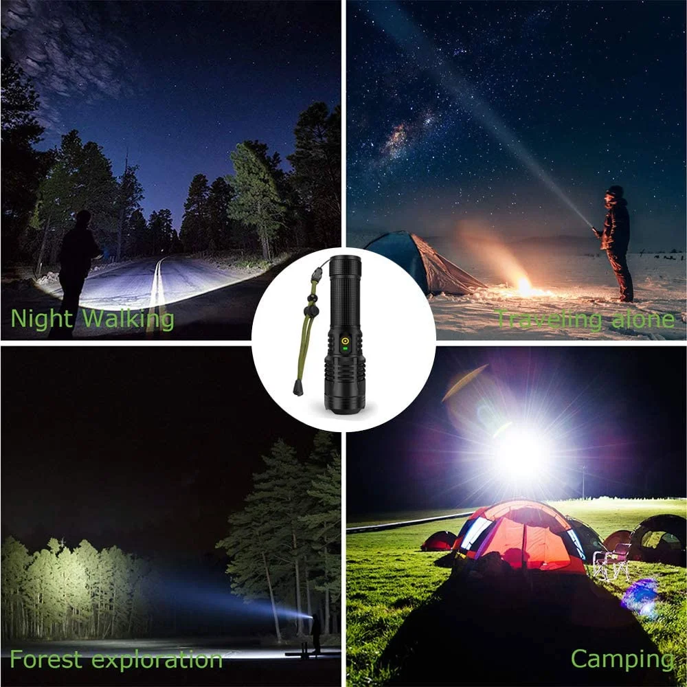 300000LM LED Tactical Flashlight Most Powerful XHP70.2 Torch USB Rechargeable XHP50.2 Hand Lamp Zoom Camp Lantern For  Outdoor