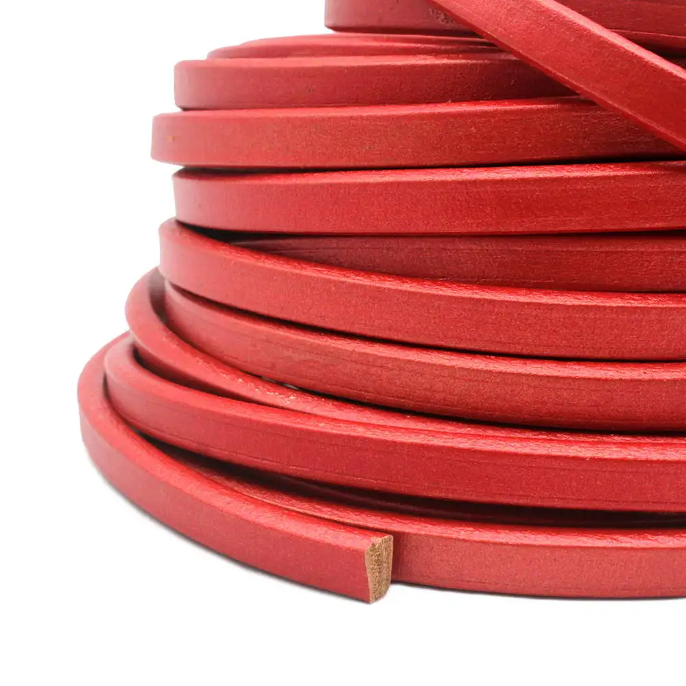 AaaZee Metallic Red 10mmx6mm Licorice Leather, One Yard Oval Licorice Cord For DIY Making Bracelet Jewelry Bag Handles