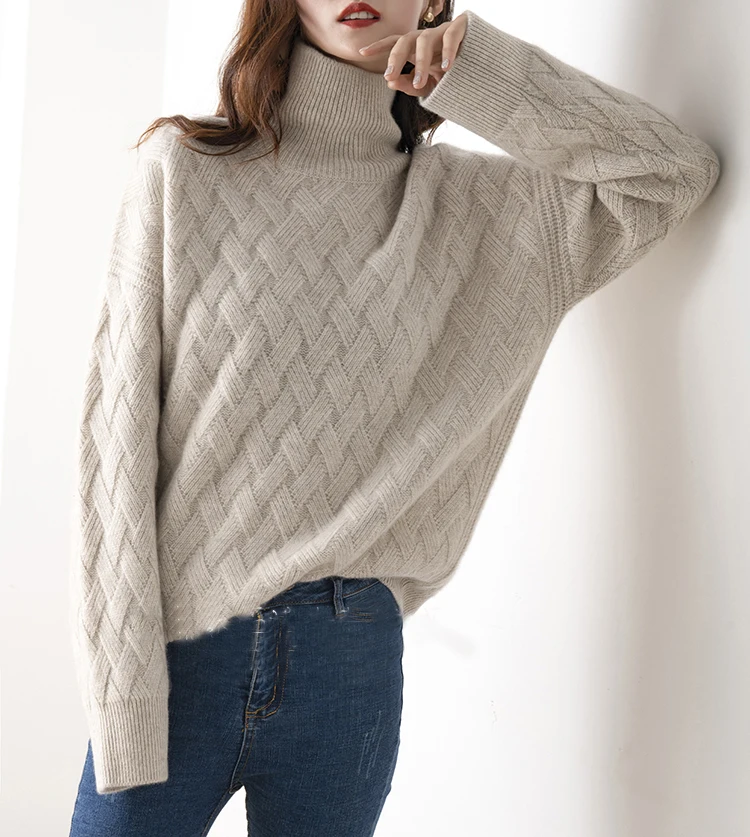 Cashmere sweater women turtleneck sweater pure color knitted turtleneck pullover  loose large size sweater women