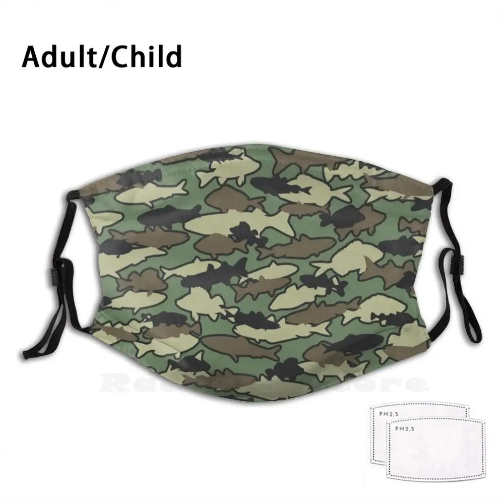 Fish Camo Jungle Print Washable Filter Anti Dust Mouth Mask Fish Fishing Angling Angler Hunt Hunter Pattern Camo Camouflage