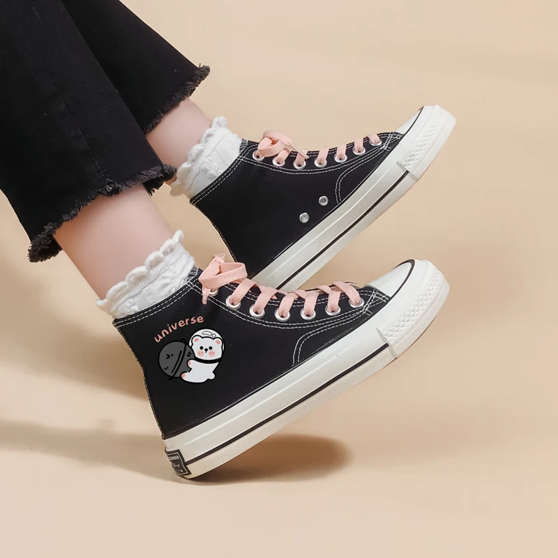 Amy and Michael New Female Girl Students High Tops Canvas Shoes Anime Lovely Casual Sneakers Woman Vulcanize Shoes