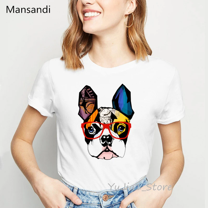 

Colorful French Bulldog Animal Printed T-Shirt Women Summer Fashion T Shirt Femme Harajuku Kawaii Clothes White Tshirt