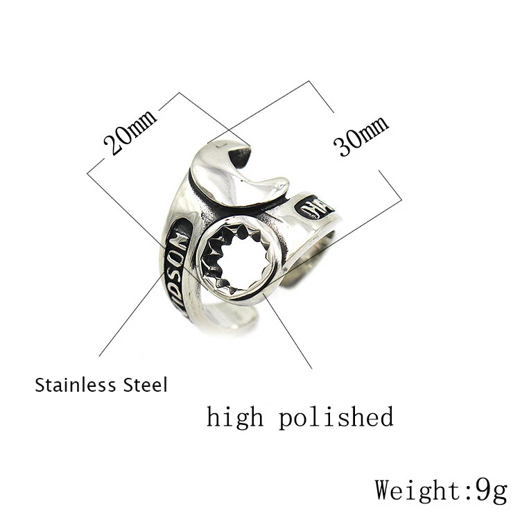 AsJerlys Fashion Titanium Steel Men Ring Wrench Tools Shape Retro Biker Punk Men\'s Open Rings Dropshipping