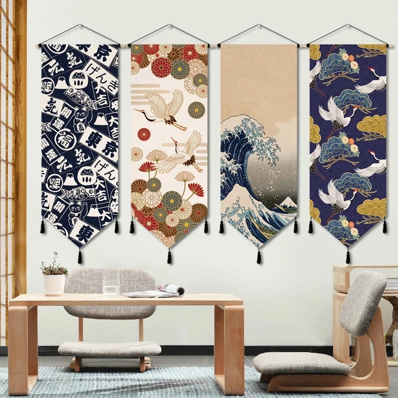 

Japanese Ukiyoe Office Canvas Art Painting Hang Wall Tapestry Tassels Print Pictures Wall Art Living Room Home Decor Painting