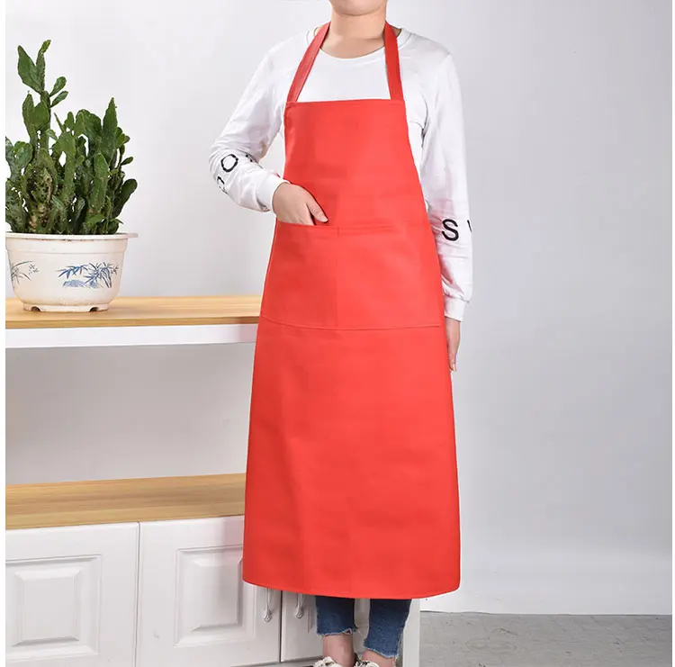 PU Soft Leather Apron Waterproof Oil-proof Adult Kitchen Cooking Waist Wear-resistant Overalls Men and Women Enlarged Bib