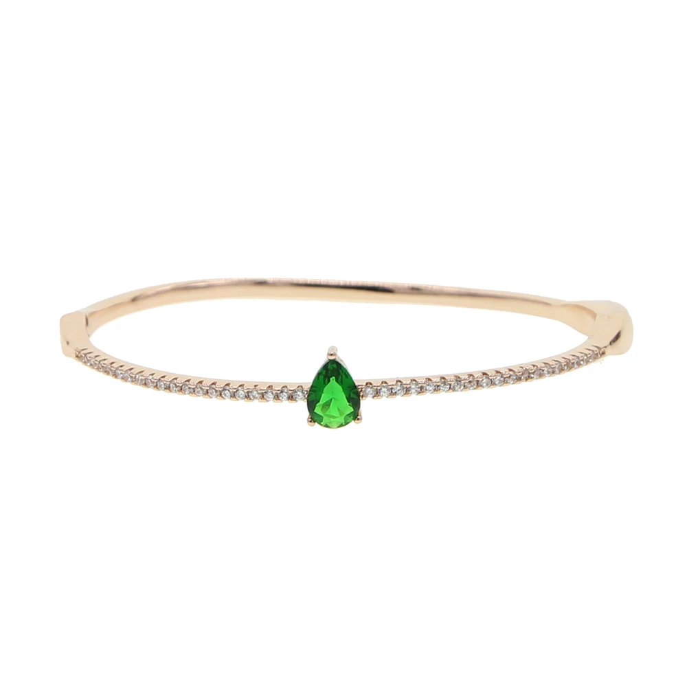 Colorful birthstone red blue green white tear drop CZ bangle bracelet trendy women open cuff bangles