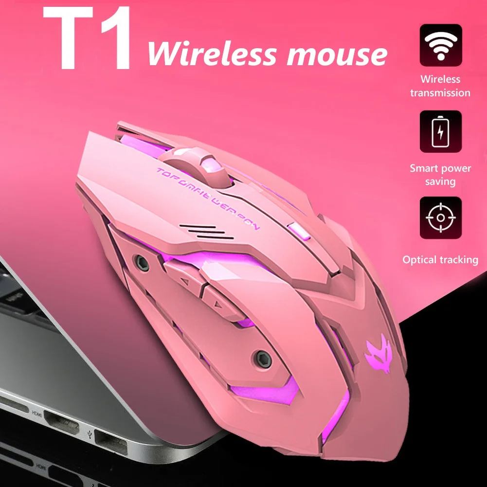 Pink Black Three Mode T1 Ergonomic 2.4G Rechargeable Mouse for PC Computer Silent Backlit USB Optical Wireless Gaming Mouse