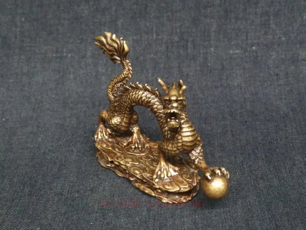 YIZHU CULTUER ART Collection Old China Bronze Carving Chinese Zodiac Dragon Statue Propitious Family Fengshui Decoration Gift