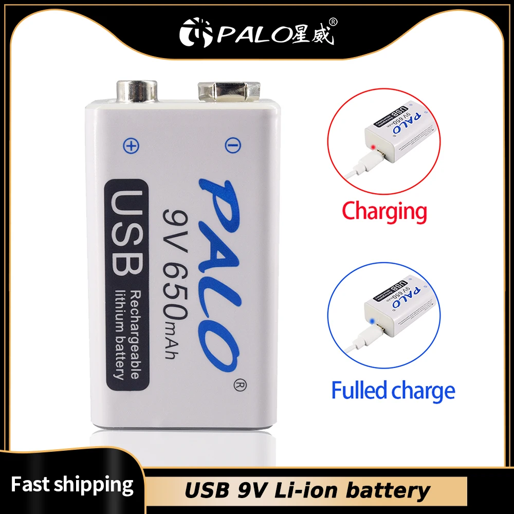 PALO 650mah 9V Li-ion Rechargeable Battery 6F22 9V Lithium Battery for RC Helicopter Model Microphone Toy Remote batteries