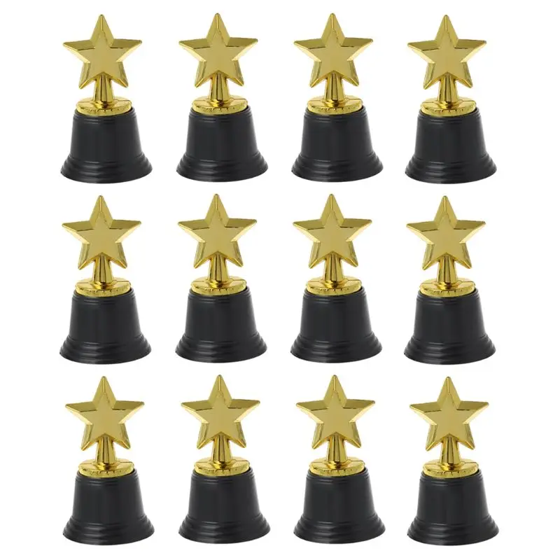 

12PCS Star Gold Award Trophies 4.5\" Gold Star Trophy For Awards Winners Oscar Awards Hollywood Parties Bulk School Kindergarten