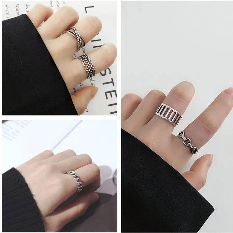 Men And Women Personality Hip-hop Punk Opening 925 Sterling Silver Index Finger Joints Korea Europe And America Ins Retro Ring