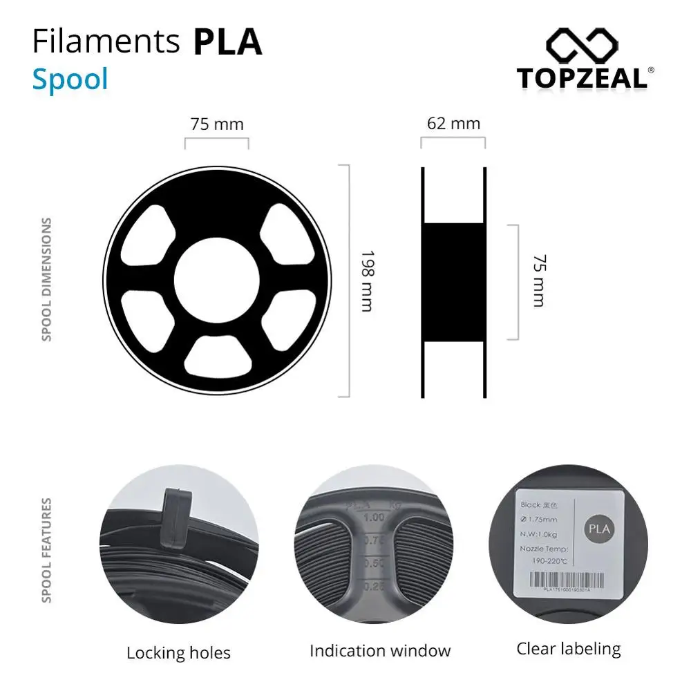 TOPZEAL PLA Mint Green Color PLA Plastic Filament for 3D Printer 1.75mm 1KG Spool PLA Filament 3D Printing Materials Supplies