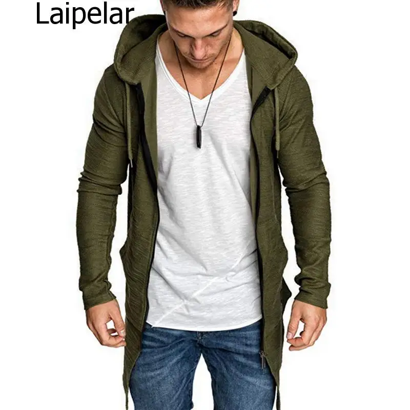 2020 New Men\'s Long Cardigan Jacket Hooded Zipper Slim Fit Open Front Longline Cardigans With Pockets Men Sweater