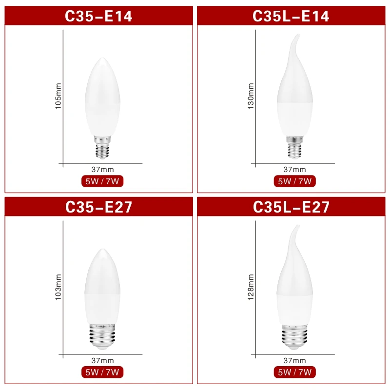 10pcs/lot 5W 7W LED Candle Bulb E14 E27 Lampara Led Light 220V-240V Bombilla Led Lamp No Flicker Spotlight Chandelier Lighting