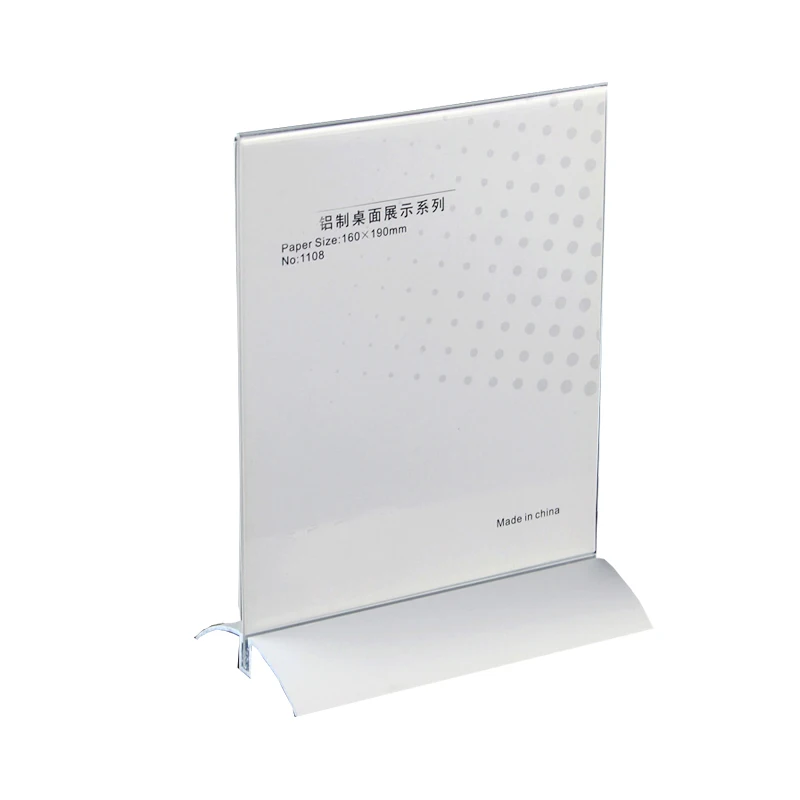 Acrylic Top Loading Double Sided Display Sign Holder, Silver Aluminium Base for Hotel, Cafe, Restaurant, 6 Units/Pack