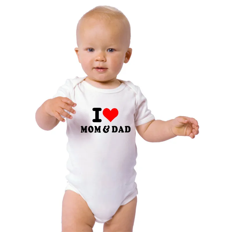 

I Love Mom&Dad Newborn Boys Girls Bodysuit Infant White Cotton Toddler Baby Short Sleeve Jumpsuit Clothes Baby Clothes