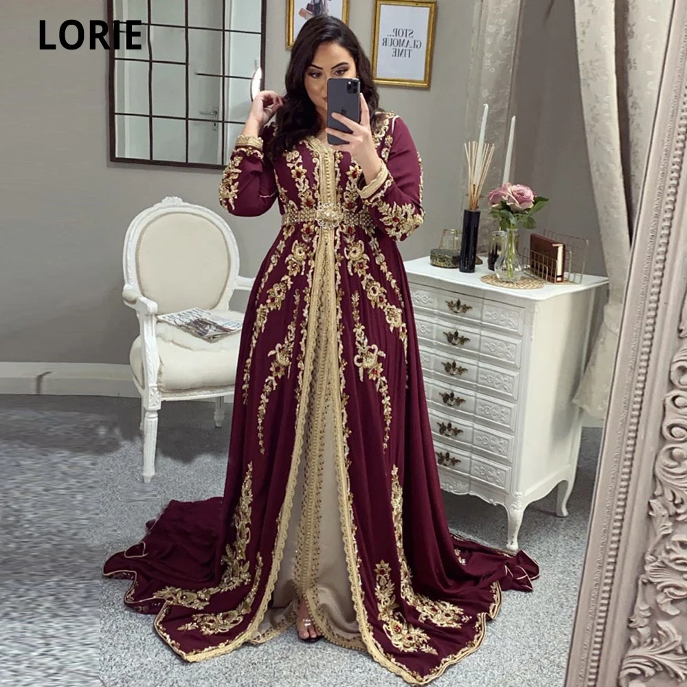 LORIE Elegant Moroccan kaftan Evening Dresses Burgundy Embroidery Beading Women Party Wear Formal Gowns Kaftan Dress Plus Size