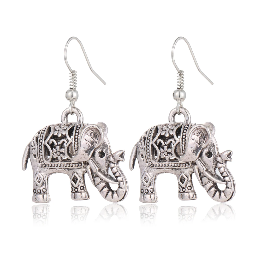 KSRA Elephant Long Dangle Earring Fashion Jewelry For Women Style Accessories Hot Sell Earrings Tibetan Vintage Silver Color