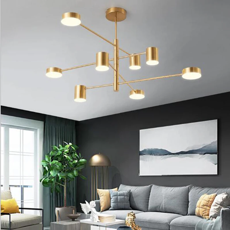 Modern Chandeliers 8 arms Gold Black Lighting Fixtures Aluminum Fixture Restaurant Living Dining Room Lustre Hotel Kitchen Lamps