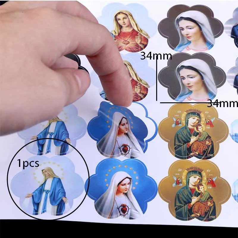 48pcs/Religious Mercy Jesus Sacred Heart Sticky Wall Sticker Virgin Mary Sticker Print Catholic Church Decoration 37mm