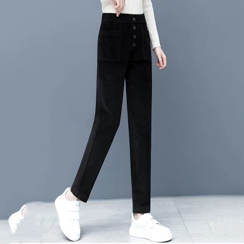 The New Autumn And Winter Wick Velvet Women's Trousers Add  Elvet Thicken Small Foot Tight Waist Velvet Female Harlan Trousers