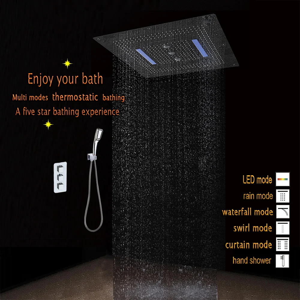 

Concealed Thermostatic Bathroom Shower Faucet Set Valve Rainfall Stainless LED Ceiling Shower Head Multifunction Mixing Shower