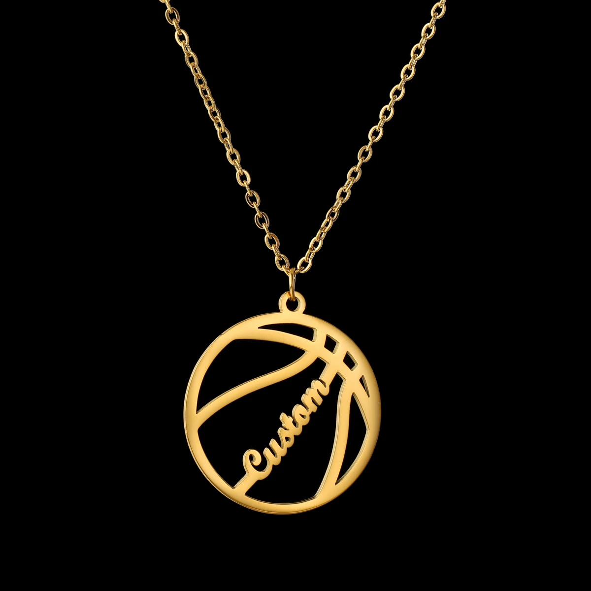 Akizoom Custom Name Basketball Shape Necklace Nameplate Pendant Stainless Steel Chain Jewelry for Boy Team Customized Gift